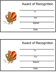 Turkey Eating Corn Award Certificate